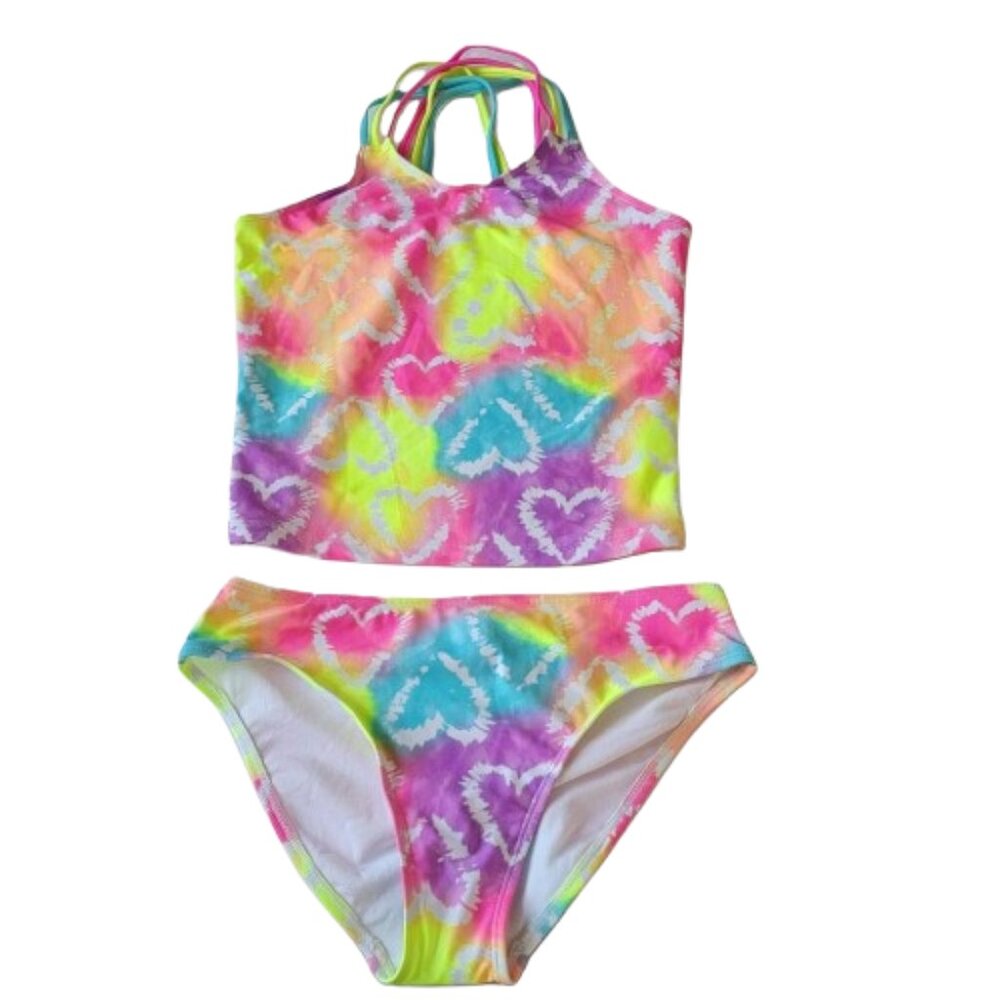 NWT The Children's Place Girls Tie Dye Heart 2-Piece Tankini Swimsuit XL 14